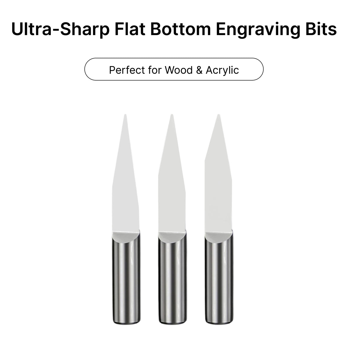 Ultra-sharp 6mm flat bottom engraving bits, perfect for precision carving in wood and acrylic.